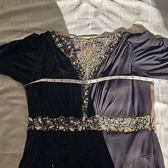 Rianna Couture Women's Formal Beaded Maxi Dress With Front Slit Size 16 Black - Picture 8 of 16